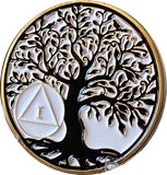 1 - 10 Year AA Medallion Tree Of Life White and Black Spiritual Medallion Sobriety Chip