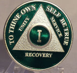 Green & Silver Plated Any Year 1 - 65 AA Chip Alcoholics Anonymous Medallion Coin Plate - RecoveryChip