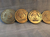 Lot of 6 Alcoholics Anonymous AA Bronze 24hrs 1 2 3 6 9 Month Medallions Chips - RecoveryChip