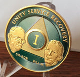 AA Founders Green Gold Plated Chip Alcoholics Anonymous Medallion  Any Year 1 - 65 - RecoveryChip