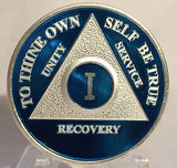 Blue & Silver Plated Any Year 1 - 65 AA Chip Alcoholics Anonymous Medallion Anniversary Coin - RecoveryChip