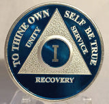 Blue & Silver Plated Any Year 1 - 65 AA Chip Alcoholics Anonymous Medallion Anniversary Coin - RecoveryChip