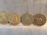 Lot of 5 Alcoholics Anonymous AA Bronze 1 3 6 9 Month 1 Year Medallions Chips - RecoveryChip