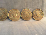 Lot of 6 Alcoholics Anonymous AA Bronze 24hrs 1 3 6 9 Month 1 Year Medallions - RecoveryChip
