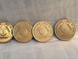 Lot of 5 Alcoholics Anonymous AA Bronze 1 2 3 6 9 Month Medallions Chips Coins - RecoveryChip