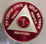 Red & Silver Plated Any Year 1 - 55 AA Chip Alcoholics Anonymous Medallion Coin Plate - RecoveryChip