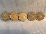 Lot of 5 Alcoholics Anonymous AA Bronze 1 3 6 9 Month 1 Year Medallions Chips - RecoveryChip