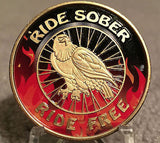 Ride Sober Ride Free Flames & Black Eagle Recovery Medallion Coin Chip Colored - RecoveryChip