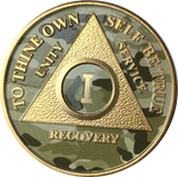 Camo & Gold Plated AA Medallion Any Year or Month 1 - 65 Alcoholics Anonymous Chip - RecoveryChip