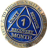 1 Month AA Medallions Bronze Gold Plated and Color Sobriety 30 Day Medallion Chip Coin - RecoveryChip