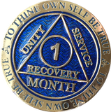 1 Month AA Medallion Gold Plated and Color Sobriety Chip Coin - RecoveryChip