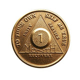 1 Month AA Medallions Bronze Gold Plated and Color Sobriety 30 Day Medallion Chip Coin - RecoveryChip