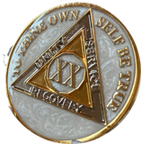 1 - 20 or 30 Year AA Medallion Opulent Pearl Silver Swirl Tri-Plate Sobriety Chip