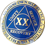 20 Year AA Medallion Reflex Blue Gold Plated Alcoholics Anonymous RecoveryChip Design - RecoveryChip