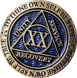 1 - 40 Year Dusty Blue Gold Plated AA Medallion Reflex Design - RecoveryChip