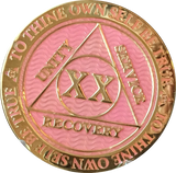 1 - 40 Year AA Medallion Reflex Pink Gold Plated Alcoholics Anonymous RecoveryChip Design - RecoveryChip