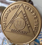Engravable 21 Year AA Medallion Large Heavy Bronze – 1½” Challenge Coin Size Sobriety Chip