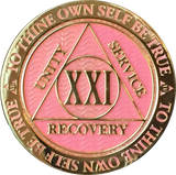 1 - 40 Year AA Medallion Reflex Pink Gold Plated Alcoholics Anonymous RecoveryChip Design - RecoveryChip