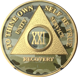Camo & Gold Plated AA Medallion Any Year or Month 1 - 65 Alcoholics Anonymous Chip - RecoveryChip