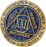 1 - 40 Year Dusty Blue Gold Plated AA Medallion Reflex Design - RecoveryChip