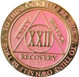 1 - 40 Year AA Medallion Reflex Pink Gold Plated Alcoholics Anonymous RecoveryChip Design - RecoveryChip
