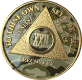 Camo & Gold Plated AA Medallion Any Year or Month 1 - 65 Alcoholics Anonymous Chip - RecoveryChip