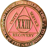 1 - 40 Year AA Medallion Reflex Pink Gold Plated Alcoholics Anonymous RecoveryChip Design - RecoveryChip