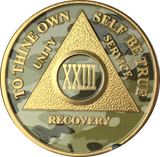 Camo & Gold Plated AA Medallion Any Year or Month 1 - 65 Alcoholics Anonymous Chip - RecoveryChip