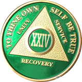 AA Medallion Green Gold Plated Year 1 - 65 Alcoholics Anonymous Chip - RecoveryChip
