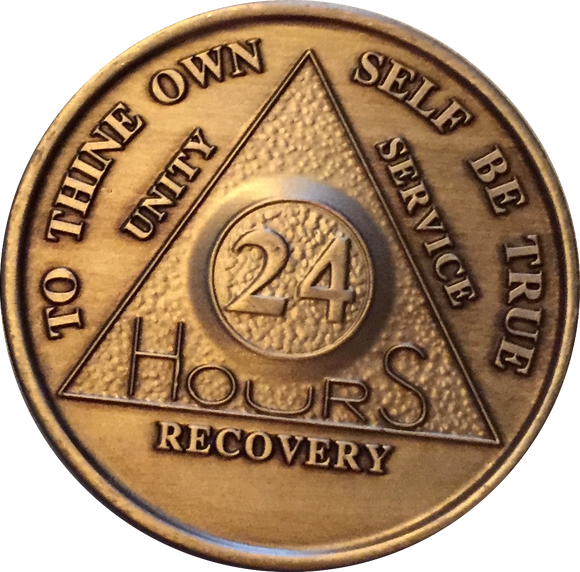 24 Hours AA Medallion Bronze Alcoholics Anonymous Sobriety Chip Coin - RecoveryChip
