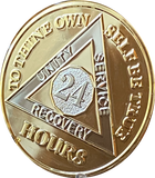 24 Hours AA Medallion 1.5" Large Challenge Coin Premium 22k Gold Plated Sobriety Chip