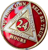 24 Hours AA Medallion Metallic Red Color Tri-Plate Sobriety Chip