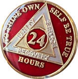 24 Hours AA Medallion Metallic Red Color Tri-Plate Sobriety Chip
