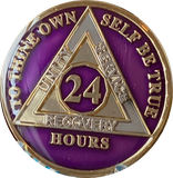 24 Hours AA Medallion Metallic Purple Color Tri-Plate Sobriety Chip
