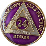 24 Hours AA Medallion Metallic Purple Color Tri-Plate Sobriety Chip