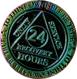 24 Hours AA Medallion Reflex Rainbow Plated Sobriety Chip