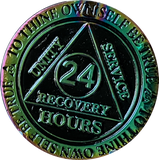 24 Hours AA Medallion Reflex Rainbow Plated Sobriety Chip