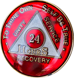24 Hours AA Metallic Red Tri-Plate Medallion Sobriety Chip - RecoveryChip