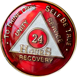 24 Hours AA Metallic Red Tri-Plate Medallion Sobriety Chip - RecoveryChip