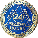 24 Hours AA Medallion Reflex Blue Gold Plated Alcoholics Anonymous RecoveryChip Design - RecoveryChip