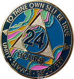 1 - 11 or 18 Month AA Medallion Elegant Marble Tahiti Teal Blue Pink and Aqua Glitter Sobriety Chip