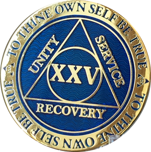 25 Year AA Medallion Reflex Blue Gold Plated Alcoholics Anonymous RecoveryChip Design - RecoveryChip