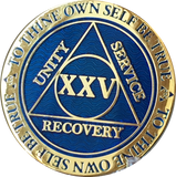 25 Year AA Medallion Reflex Blue Gold Plated Alcoholics Anonymous RecoveryChip Design - RecoveryChip