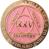 1 - 40 Year AA Medallion Reflex Pink Gold Plated Alcoholics Anonymous RecoveryChip Design - RecoveryChip