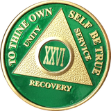 AA Medallion Green Gold Plated Year 1 - 65 Alcoholics Anonymous Chip - RecoveryChip