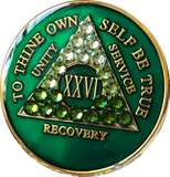 Crystal AA Medallion Transition Green Tri-Plate Sobriety Chip Year 1 - 50 - RecoveryChip