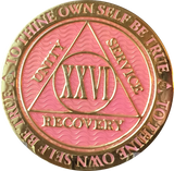 1 - 40 Year AA Medallion Reflex Pink Gold Plated Alcoholics Anonymous RecoveryChip Design - RecoveryChip