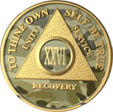 Camo & Gold Plated AA Medallion Any Year or Month 1 - 65 Alcoholics Anonymous Chip - RecoveryChip