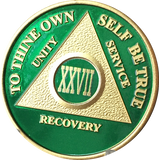 AA Medallion Green Gold Plated Year 1 - 65 Alcoholics Anonymous Chip - RecoveryChip