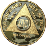 Camo & Gold Plated AA Medallion Any Year or Month 1 - 65 Alcoholics Anonymous Chip - RecoveryChip